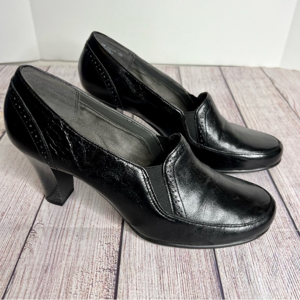 Aerosoles heel rest cerolean black leather heels 7.5
